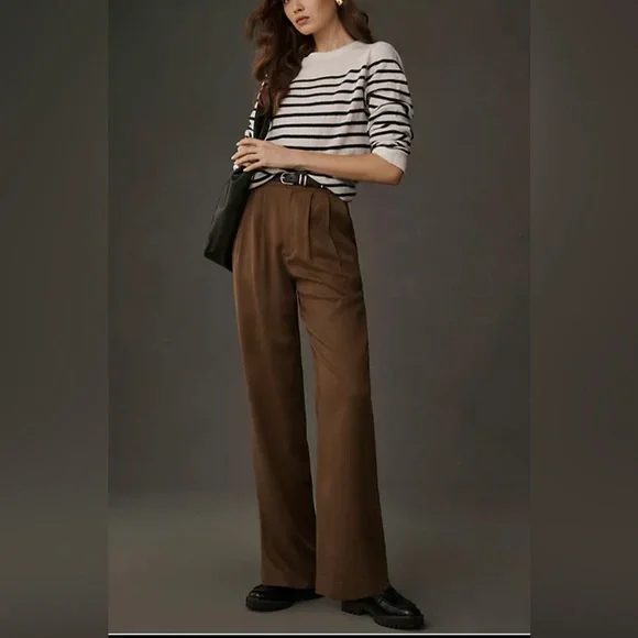 Reformation Mason Pant in Woodland Brown High Waist Pleated Quiet Luxury NWT - Picture 2 of 9